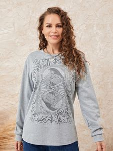 Kadın Hoodies Kadınlar Peri Grunge Bolggy Üstler Vintage Grafik Baskı Uzun Kollu T-Shirt Sıradan Pullover Gotik Estetik Sweatshirt