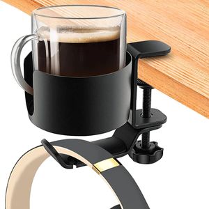 Desk Cup Holder 2 in 1 Desk Cup Holder with Headphone Hanger 360-Degree Rotation Adjustable Arm Clamp Headset Hook Bottle Holder 240307