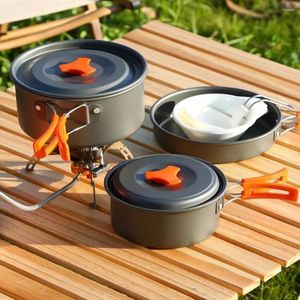 Conjuntos de panelas conjunto de acampamento chaleira de água de alumínio ao ar livre talheres cookset piquenique utensílios de cozinha pan tigela caminhadas churrasco