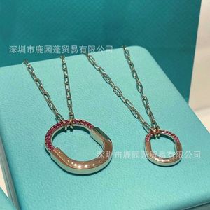 Designer ROSE Same tiffay and co Lock Necklace Womens 18k Rose Gold Medium Head U-shaped Diamond Sweater Chain 1 High Version