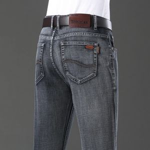 Business Mens Jeans Casual Straight Stretch Fashion Classic Blue Grey Work Denim Trousers Man Brand Clothing Storlek 2840 240313