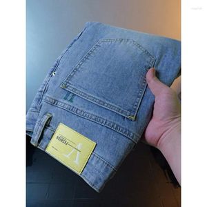 Jeans masculinos impressos 2024 marca de moda high-end lavado estiramento casual all-match calças apertadas