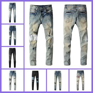 Amirs Designer Mens dżinsy fiolet dżinsy ksubi dżinsy główne street hole gwieździe męskie damskie damskie haft haft dżinsy dżinsy stretch szczupłe spodnie prawdziwe dżinsy