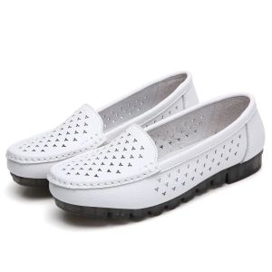 Loafers White Black Hollowed Moccasins For Women Genuine Leather Flats Breathable Loafers Shoes Women's Soft Casual Flat Shoes