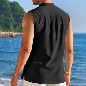 Men's Casual Shirts Men Daily Shirt Sleeveless Stand Collar Summer Slim Fit Breathable Vest Top For Wear Lightweight