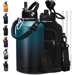 Isolerad vattenflaska med halm 64oz rostfritt stålflaskor Paracord Handle 12 gallon Big Jug Vacuum 240308