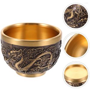 Wine Glasses 2 Pcs Bronze Dessert Cup Office Decor Copper Ornaments Coffe Mugs Metal Tea Gift Dragon Pattern