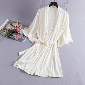 Женская одежда для сна 2024, весна-лето, домашняя одежда, однотонный атласный халат, свадебное платье, кимоно, женская шелковая ночная рубашка из искусственного шелка, сексуальная ночная рубашка