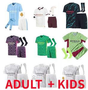 مجموعات البالغين J.Alvarez Ederson Haaland Soccer Jerseys 23 24 De Bruyne Mans Cities Grealish Ferran Mahrez Foden Bernardo Gundogan 2023 2024 Football Shirt Men Kids Kit