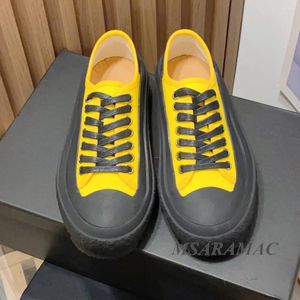 Casual Shoes Fashion Yellow Canvas Lace-up Flat Real Leather Foder Women's All Seasons höjd Öka promenad