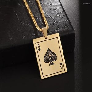 Charms FEEHOW Lucky Ace Of Spades Pendant Necklaces For Men Rock Punk Stainless Steel Poker A Collar Necklace Party Accessories