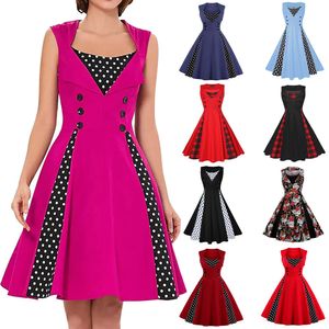 Damen Patchwork Großer Swing Rock Skelett 50er Sommerkleid