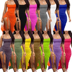 Summer New Womens Sexy Open Back Pleated Slim Fit Solid Tone Strap Dress