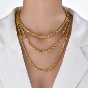 Dainty 14k Yellow Gold Rope Chain Necklaces for Women Men,Chic Twisted Collar, Waterproof Link 2/3/4/5mm Width