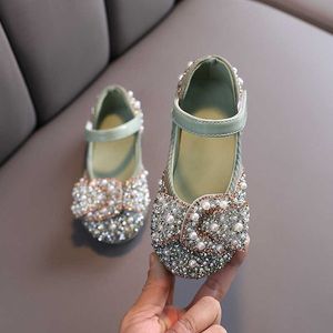 HBP Non-Brand 2024 Ragazze Primavera e Autunno Nuove Perle Strass Arco Scarpe da Ballo per Bambini Mostra Mezzi Sandali