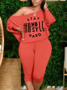 Устанавливает LW Plus Size Figure Pitkly Print Print Leake Bints Set One Plouds Tee+оболочка растяжки, соответствующие нарядам для женщин