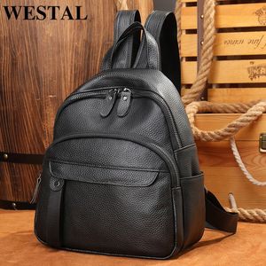 Westal 100％レザーラップトップバックパックSchoolBag Antitheftバックパック女性用の防水バッグMochila 172 240304