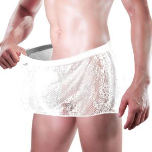 Underpants Sissy Gay Skirt Lace Boxer Shorts Men U Convex Pouch See Through Thong G-String Briefs Breathable Elastic Panties