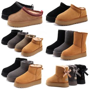 Designer Ultra Mini Plattform Boots Frauen Tazz Tasman Suede Slipper Kinder Australien Schneestiefel Winter Warm Wollschuhe Australische Stiefel Pelz Schafskin Ankel Booties