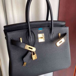 Handväska Emmas Womans Designer Väskor Full Hand Sying Wax Thread Birkin25 Black Gold Togo Leather Platinum Bag High-klass 1152ESS