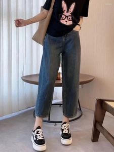 Kvinnors jeans 2024 tvättbaggy byxor streetwear rak pantalones avslappnad hög midja bred ben kvinnor överdimensionerade trendiga denim byxor e121