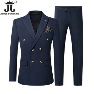 Suits Mens Suits 2 Piece Boutique High end Brand Solid Color Official Business Men Double breasted Suit Bride's Wedding Dress Party