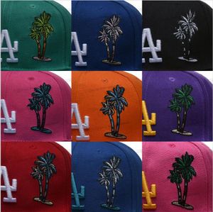 2024 25 Renk Erkek Beyzbol Snapback Şapkalar Hip Hop Siyah Mavi Pembe LA Palm Tree Sport Ücretsiz Boyut Ayarlanabilir Kapaklar Chapeau Dikişli 1958-2008 50. Yama Kasım7-01