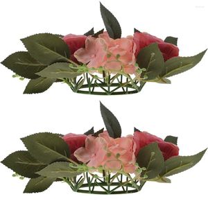 Flores decorativas 2 pçs castiçal artificial guirlanda decoração de mesa anéis para pilares festa pano falso grinalda ornamento flor