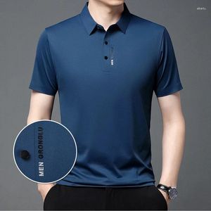 Men's T Shirts Selling Summer Seamless Ice Silk Short Sleeved T-shirt For Men With Polo Collar Solid Color Business Half