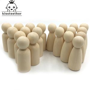 50PCS Mężczyźni Kobieta mieszane zwykłe puste naturalne drewno ludzie Peg lalki niepomalowane figurki ciasto weselne rodzinny prezent świąteczny 240308