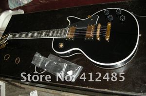 LP Custom Black 6-strängar Electric Guitar No Case Golden Hardware Fast Shipping