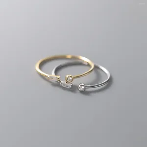 Klusterringar pryder kortfattad stil justerbar 14k guld finger s925 sterling silver tunt klart cz ring för kvinnor bröllop smycken gåvor