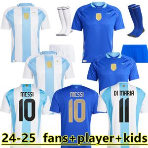 Camisas de futebol Argentina 3 Estrelas MESSIS 24 25 Fãs Versão do Jogador MAC ALLISTER DYBALA DI MARIA MARTINEZ DE PAUL MARADONA Criança Kids Kit Homens Mulheres Camisa de Futebol 888888