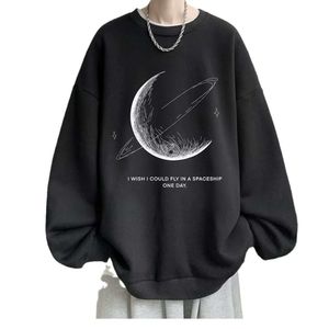 Long Sleeved T-shirt, Spring and Autumn Round Neck Trend, Black Top Coat, Loose Printed Pullover, Men's Hoodie