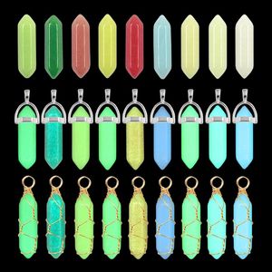 Assorted Highlight Color Luminous Stone Hexagon Charms Pendant Necklaces Trendy Silver Golden Wire Wrap Pendants Collars for Women Jewelry Bulk