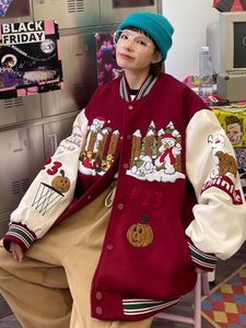 Women's Jackets Cartoon Christmas Embroidery CoatS 2024 Autumn And Winter Loose Bf China-Chic Hip Hop