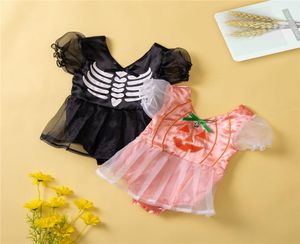 Kids Rompers Girls Boys Halloween Romper Niemowlę koronkową rękaw Czaszkę Dypin Sumpkin Summer Modne Ubrania dla dzieci Z68999970545