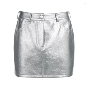 Skirts Sexy Low Waist Leather Skirt Women Fashion Sliver Basic Bag Hip A-Line Mini S649