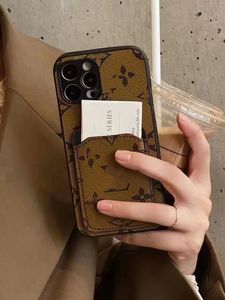 مصمم علبة هاتف أزياء iPhone 14 Pro Max 13 12 14 11 Pro Max 15 Pro Luxury Leather Leather Nutral Cute Phone Card Pocket