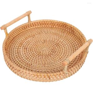 Set di stoviglie Vassoi rotondi in rattan per tavolino Decorare il servizio di frutta con manici in vimini