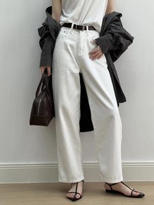 Kvinnors jeans 2024 Kvinnor White Denim Pants High midje Strigbyxor av god kvalitet Ankel Lengt Streetwear Ninth Pantalon