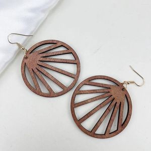 Brincos pendurados joias da moda madeira redonda para mulheres declaração festa orelha desgaste presente