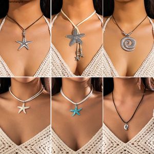 Conch symbol vacation beach necklace with bohemian starfish pendant exaggerated ocean wind mermaid necklace