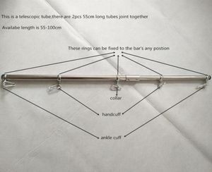 304 Aço Inoxidável Ajustável Barra Espalhadora de Contenção Sexual Fetiche Bondage Pescoço Mãos Tornozelos Algemas Tubo de Metal e Tubo Brinquedos BDSM Y209918994