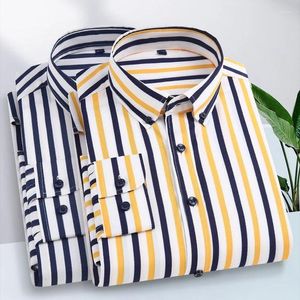 Мужские классические рубашки 2024, эластичная рубашка с длинным рукавом, полосатая корейская тонкая деловая повседневная негладильная удобная официальная рабочая одежда