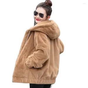 Женское меховое высококачественное искусственное пальто, модная бархатная утепленная куртка с капюшоном, осень-зима 2024, теплая повседневная верхняя одежда