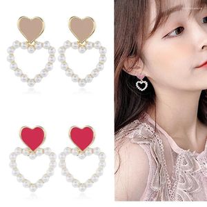 Stud Earrings Korean Women Girls OL Sweet Drop Earring 2024 Trendy Simple Heart Pearl Charm Dangle Fashion Jewelry Accessories