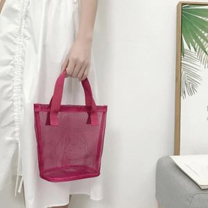Shoppingväskor kvinnor ins handväska kvinnlig nät garn kosmetisk väska förvaring bekvämt simning utomhus strand