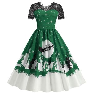 Übergroße Designer-Damenröcke für Frühling und Sommer, Spitze, rückenfrei, kurze Ärmel, Positionierungsdruck, großer Swing-Rock, modisches und elegantes Damenkleid FMT4