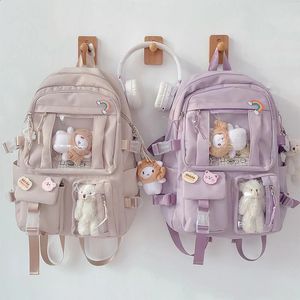 Largecapacity bonito feminino multibolso náilon mochila ins júnior estudante do ensino médio saco feminino menina portátil livro 240304